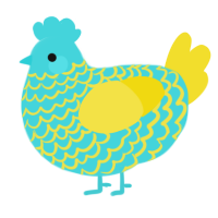 A aqua and yellow chicken with a lace pattern