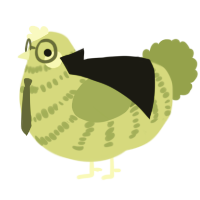 A lime and chartreuse chicken with a bar pattern