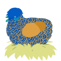 A ultramarine and orange chicken with a double-lace pattern
