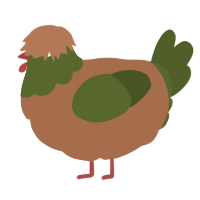 A brown and olive chicken with a head pattern
