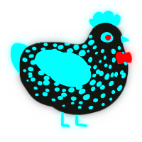 A black and aqua chicken with a speckle pattern