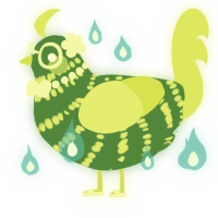 A viridian and lime chicken with a bar pattern