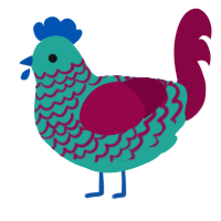 A turquoise and maroon chicken with a lace pattern