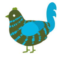 A olive and cerulean chicken with a bar pattern