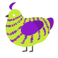 A lime and violet chicken with a bar pattern
