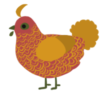 A red and ochre chicken with a double-lace pattern