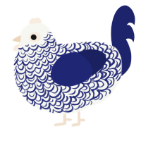 A white and navy chicken with a double-lace pattern