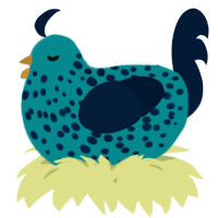 A teal and tumblr chicken with a speckle pattern