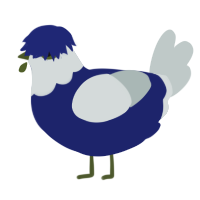 A navy and silver chicken with a head pattern