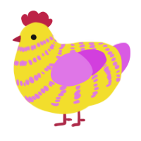 A yellow and orchid chicken with a bar pattern