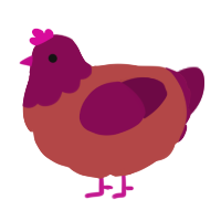A red and wine chicken with a head pattern