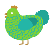 A grass and turquoise chicken with a lace pattern