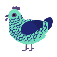A mint and navy chicken with a lace pattern