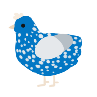 A sapphire and mist chicken with a speckle pattern