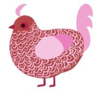 A red and pink chicken with a double-lace pattern