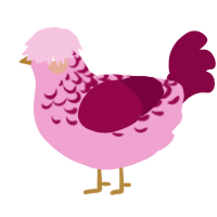A pink and maroon chicken with a half-lace pattern