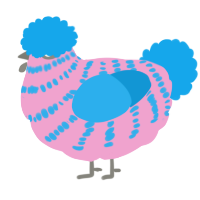 A pink and sky chicken with a bar pattern