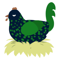 A tumblr and leaf chicken with a speckle pattern