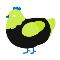 A black and lime chicken with a head pattern
