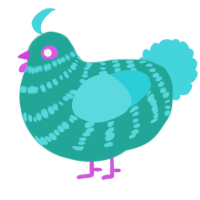 A turquoise and aqua chicken with a bar pattern