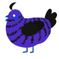 A indigo and black chicken with a bar pattern
