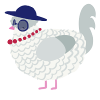 A white and silver chicken with a lace pattern