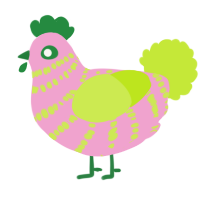A pink and lime chicken with a bar pattern