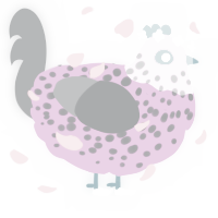 A leaf and grey chicken with a speckle pattern