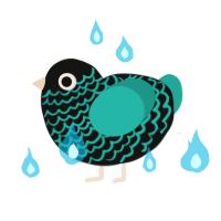 schwarz, a black and turquoise chicken with a lace pattern