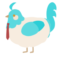 A cream and aqua chicken with a head pattern