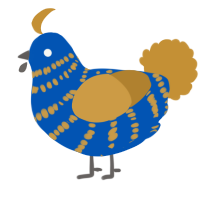 A ultramarine and gold chicken with a bar pattern