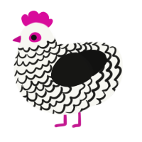 A white and black chicken with a lace pattern