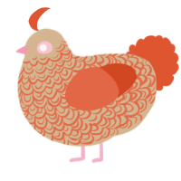 A beige and vermilion chicken with a double-lace pattern