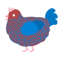 A red and sapphire chicken with a double-lace pattern