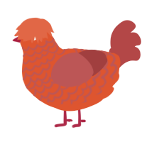 A vermilion and red chicken with a lace pattern