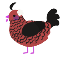 A red and sable chicken with a lace pattern