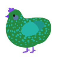 A viridian and turquoise chicken with a speckle pattern