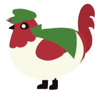 A white and crimson chicken with a head pattern