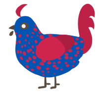 A ultramarine and crimson chicken with a speckle pattern