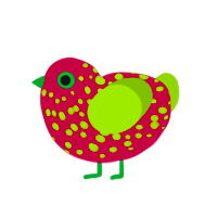 False Strawberry, a maroon and chartreuse chicken with a speckle pattern