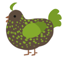 A bark and chartreuse chicken with a speckle pattern