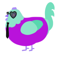 A amethyst and mint chicken with a head pattern