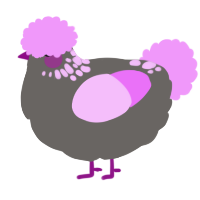 A grey and lavender chicken with a neck-speckle pattern
