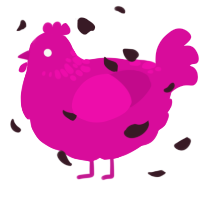 A fuchsia chicken with a neck-speckle pattern