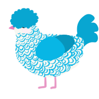 A white and cerulean chicken with a double-lace pattern