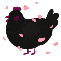 A black and sable chicken with a speckle pattern