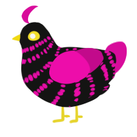 A black and fuchsia chicken with a bar pattern