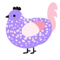 A lilac and rose chicken with a speckle pattern