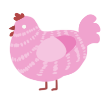 A pink chicken with a bar pattern