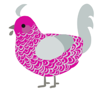 A fuchsia and silver chicken with a double-lace pattern